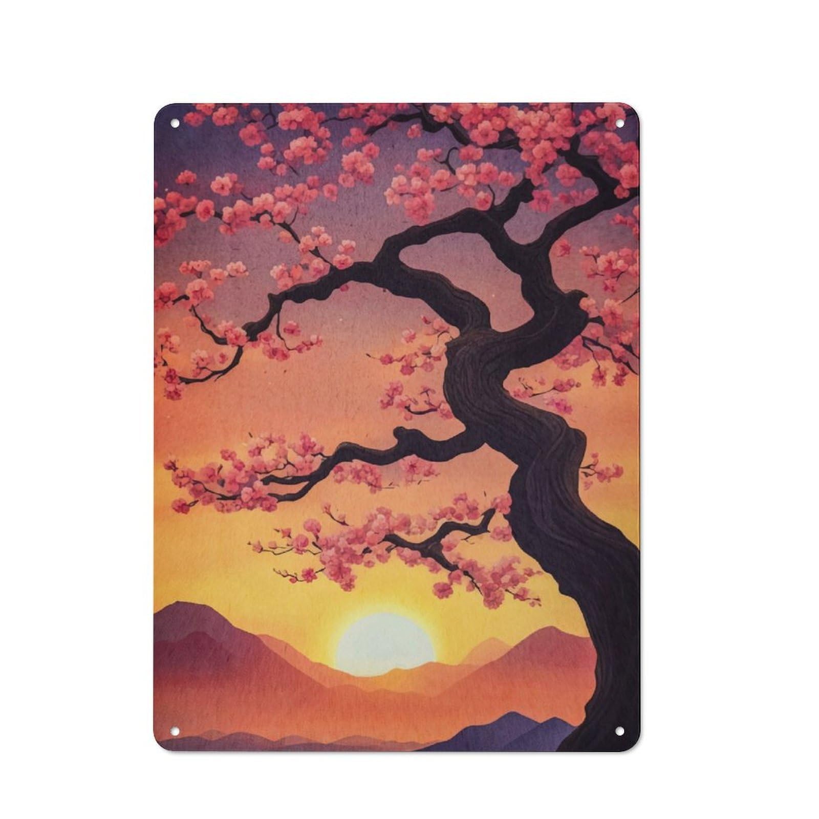 Junmoney Cherry Blossom Japanese Retro-Style Metal Plaque 40X30cm For Kitchen Or Home Bar, Gift For Home Bar Enthusiasts During The Christmas Season