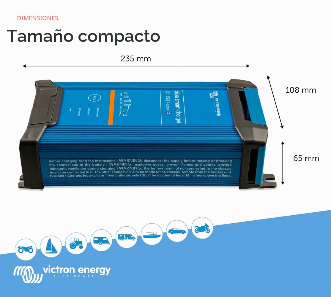 Victron Energy - Cargadore 15A 12V Victron Energy Blue Smart IP22 Bluetooth 12/15 1 Schuko - BPC121542002