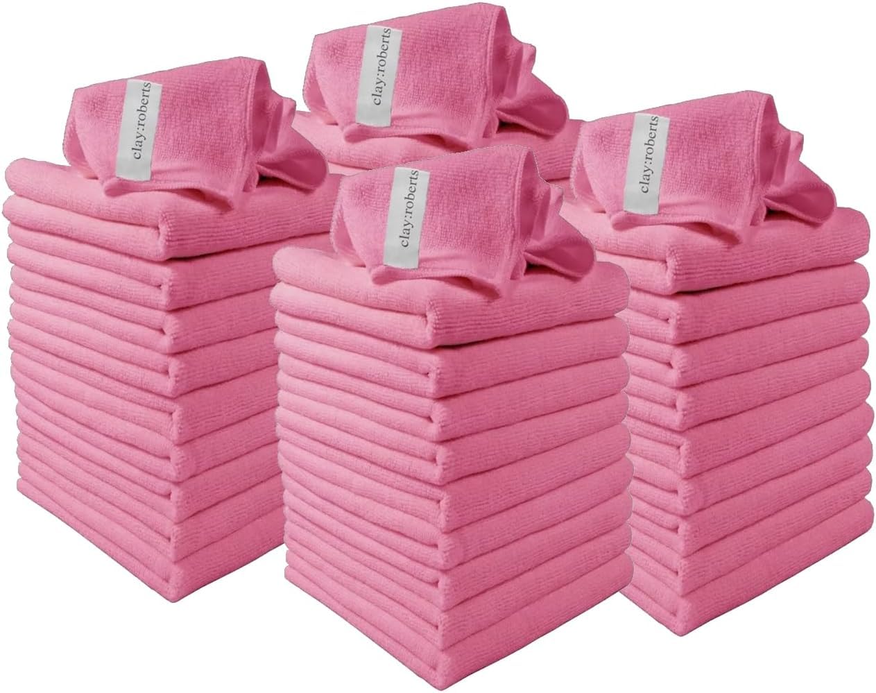 Clay Roberts Microfibre Cleaning Cloths, 40cm x 30cm - Pack of 60, Pink, Machine Washable, Polishing, Waxing & Dusting Cloth, Lint-Free, Kitchen Towel, Car Cleaning, Microfiber