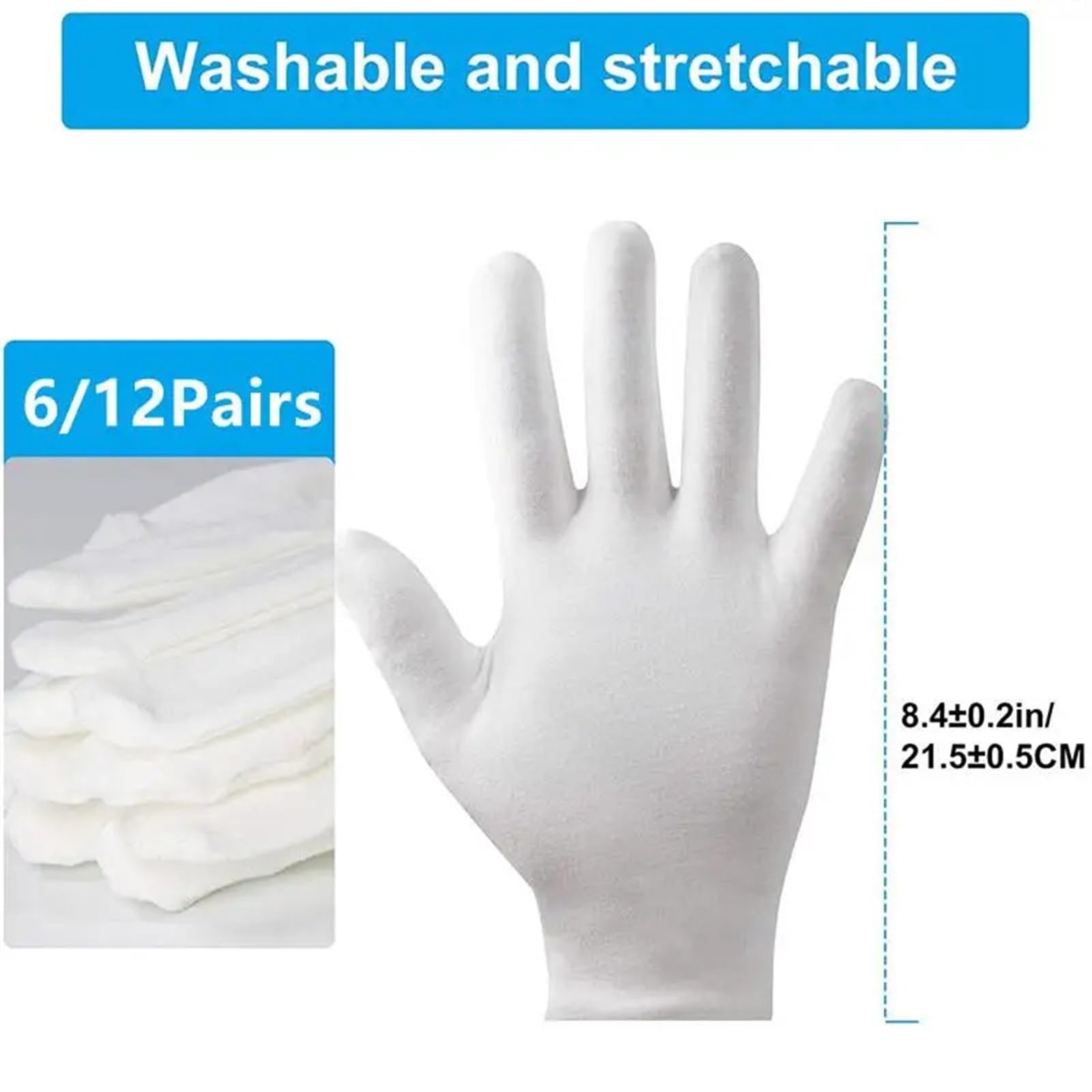 Guantes Jardineria 6 guantes de algodón blanco elásticos y suaves for trabajar, protección con forro tela for jardinería(S)