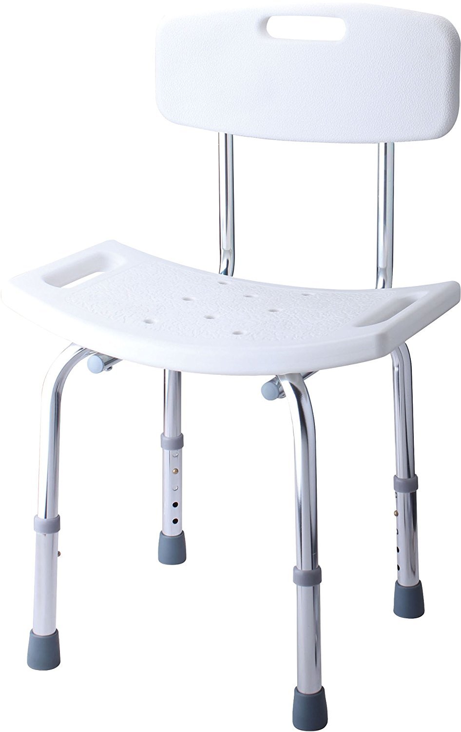 Banqueta para ducha regulable en altura con respaldo y asiento ABS, patas antideslizantes, acabado en blanco