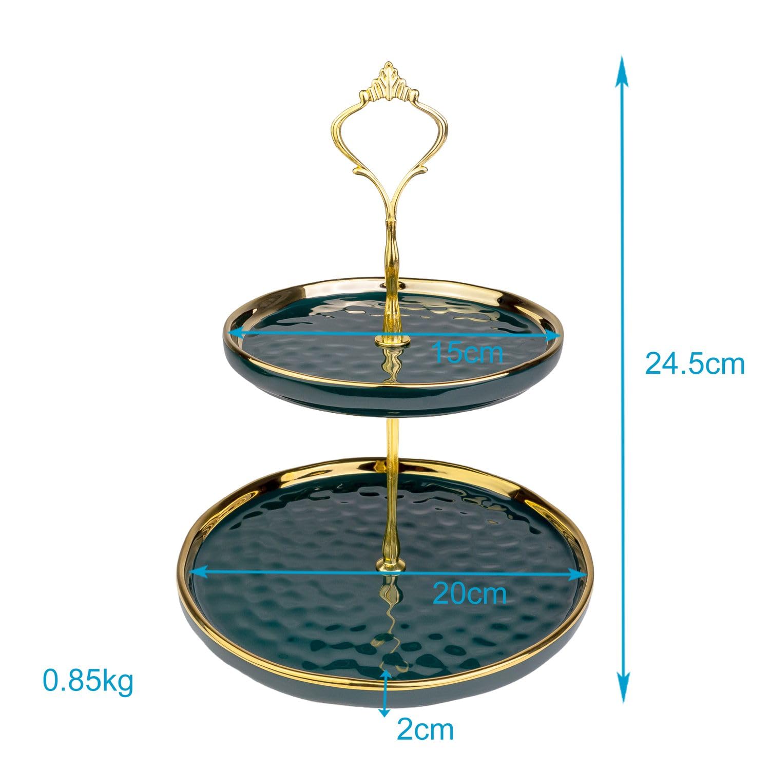 Intirilife etagere okrągła 2-poziomowa porcelana 24,5 cm x 20 cm - zielona/złota - stojak na babeczki - stojak na ciasto - taca do serwowania deserów, babeczek, owoców, sera