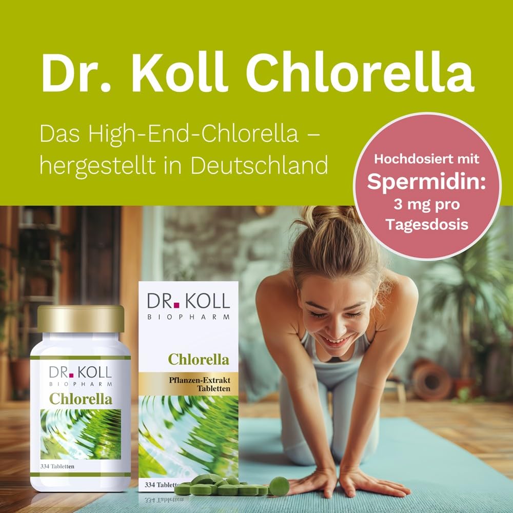 Dr. Koll Bio Chlorella Tabletten – Natürliches Nahrungsergänzungsmittel 100% Chlorella vulgaris | Hochdosiertes Vitamin B12 Supplement | 334 Tabletten Made in Germany