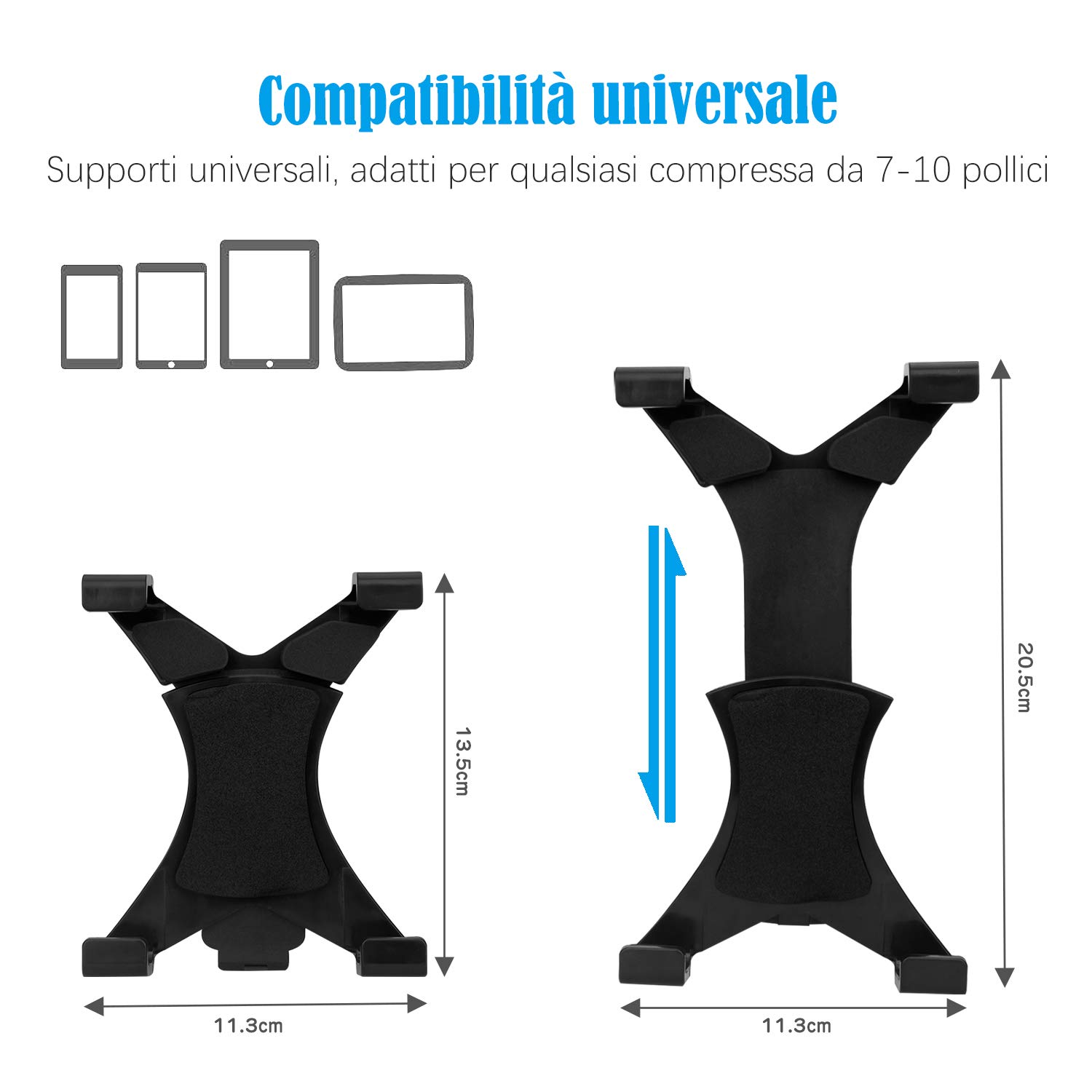 Soporte para tablet de coche, ajustable a 360 grados con fuerte ventosa para parabrisas salpicadero de 7 a 10,5 pulgadas