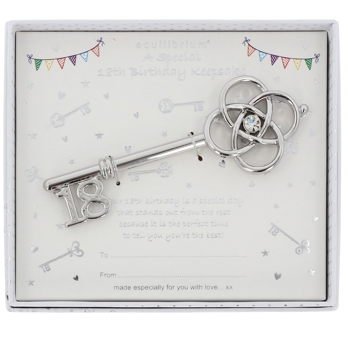 Equilibrium Decoative Large 18Th Key 21St Birthday Keepsake Silver Key Frame With Crystal Detail, (Height: 12 X Width: 4.4 X Depth: 1.1 Cm), Occasion Gift (Decoative Large 18Th Key)