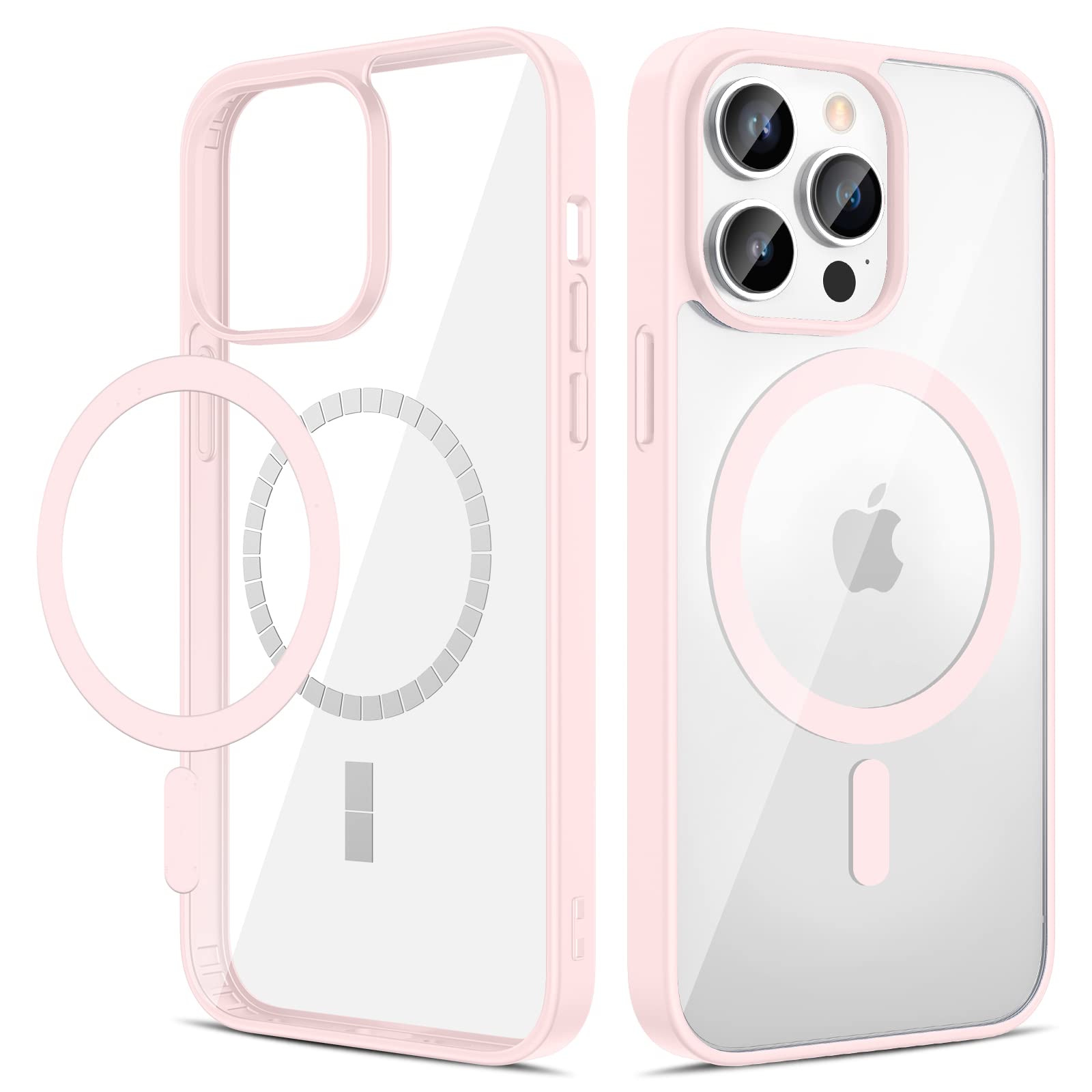 VEGO for iPhone 14 Pro Magnetic Case, Built in Strong Magnets Compatible with MagSafe, Clear Hard PC Back Cover + Soft TPU Frame Shockproof Slim Bumper Case for iPhone 14 Pro 5G 6.1 Inch - Pink