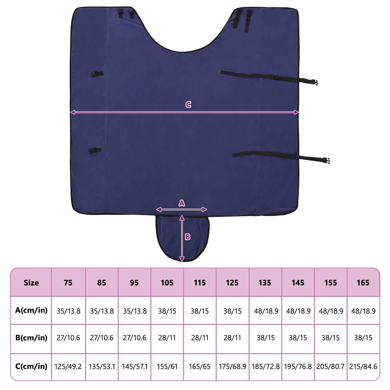 Manta para caballo azul marino, 145 cm, poliéster, manta de invierno con cinturón abdominal y cierre en el pecho, transpirable, impermeable, para establo, pastoreo, transporte, equitación