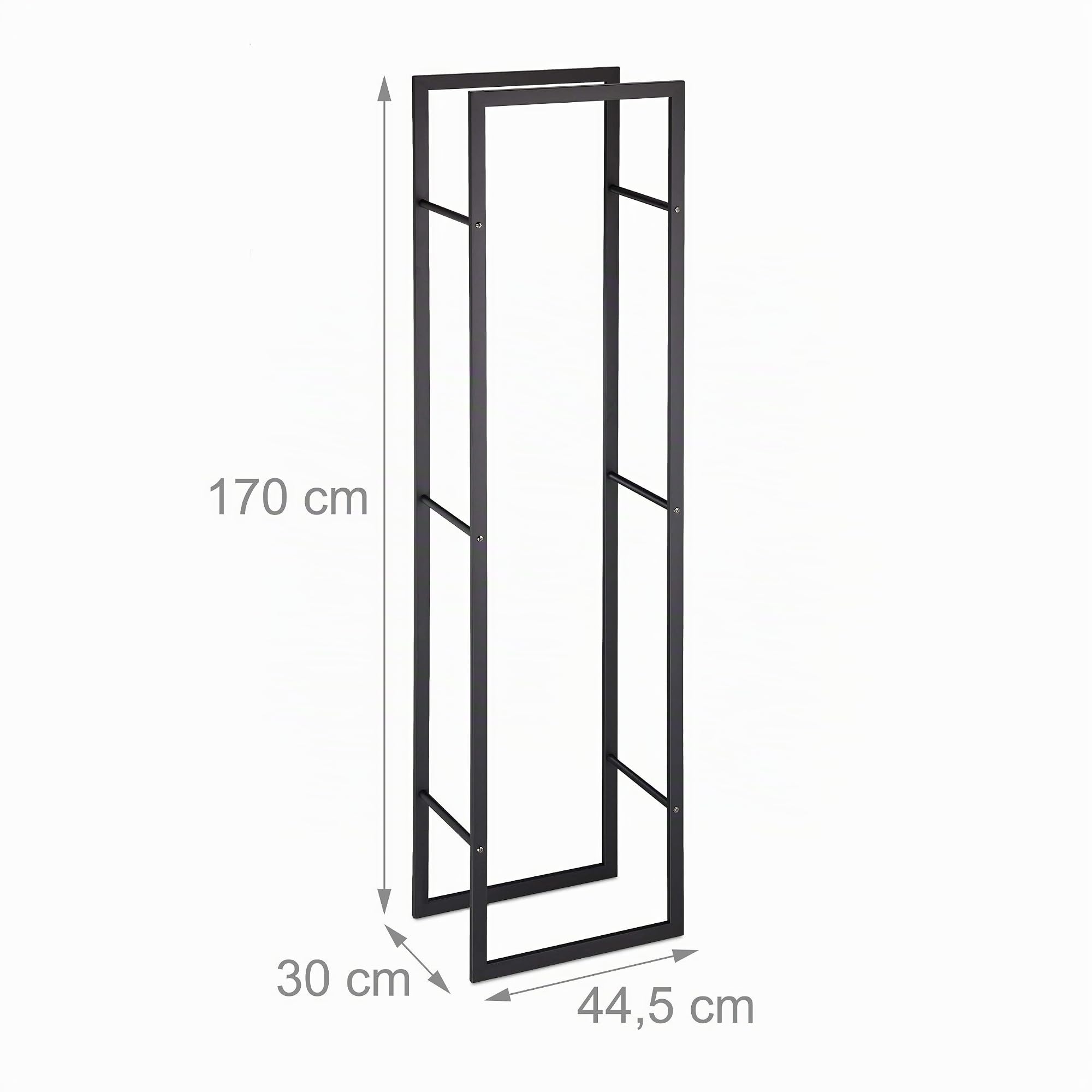 Relaxdays Scaffale Portalegna, Metallo, HLP: 170x44,5x30 cm, Porta Legna da Ardere per Stufa e Camino per Interni, Nero
