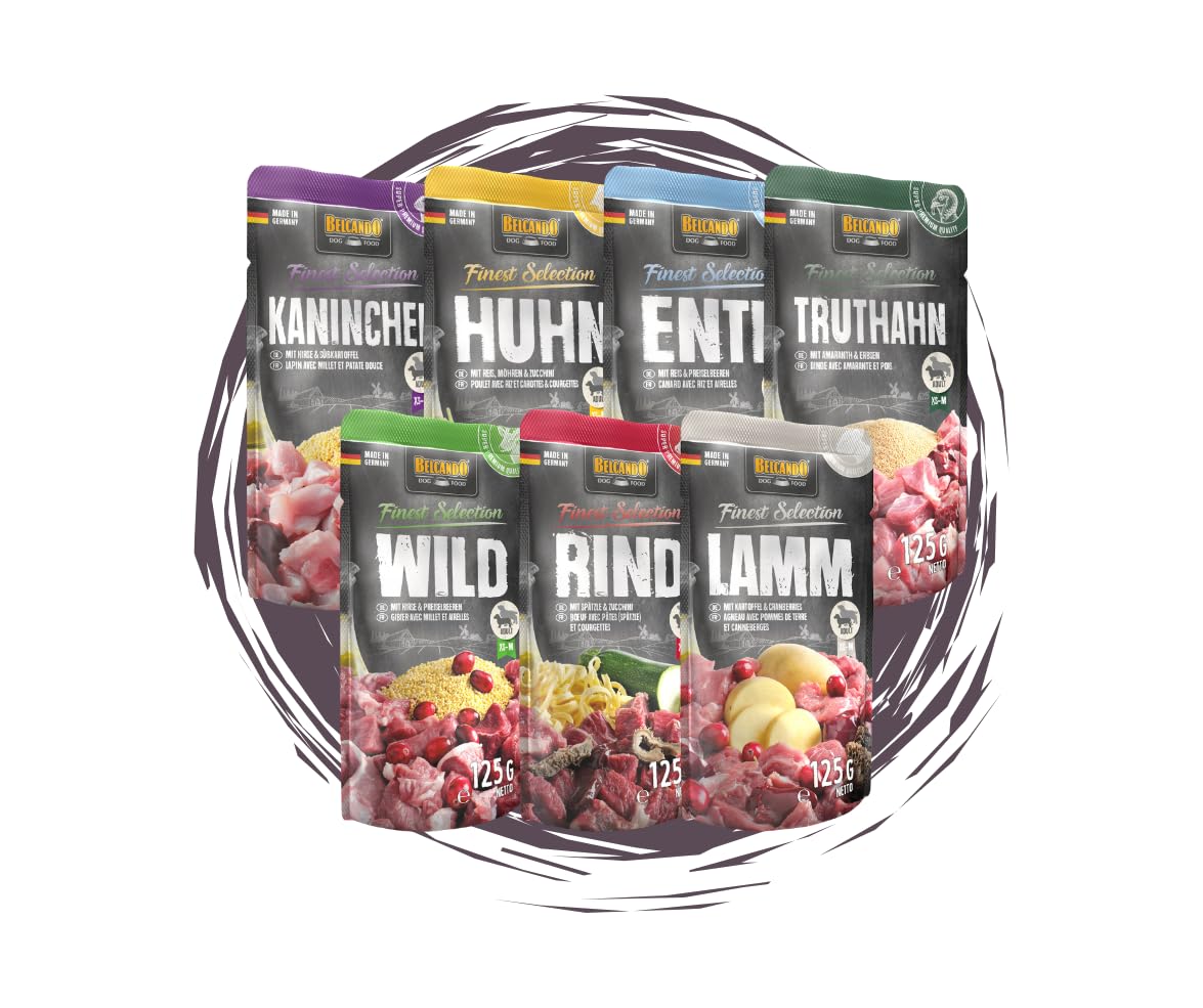 Belcando Finest Selection 24x125g - Hundefutter - Frischebeutel, Ideal für Sensible & wählerische Hunde - ohne Zusätze & Sortenwahl möglich (Wild, Huhn, Truthahn, Rind, Lamm, Kaninchen & Ente)