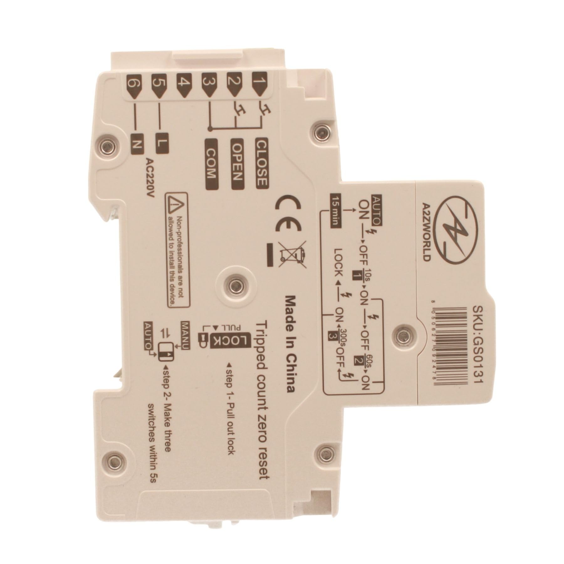 Interruttore Magnetotermico Differenziale Con Riarmo Automatico, RCBO Tipo A Curva C, Idn 300mA / 0.3A, In 20A, 2P Veri 6kA, 3 Moduli, con 3 Tentativi di Riarmo (10s/60s/300s)