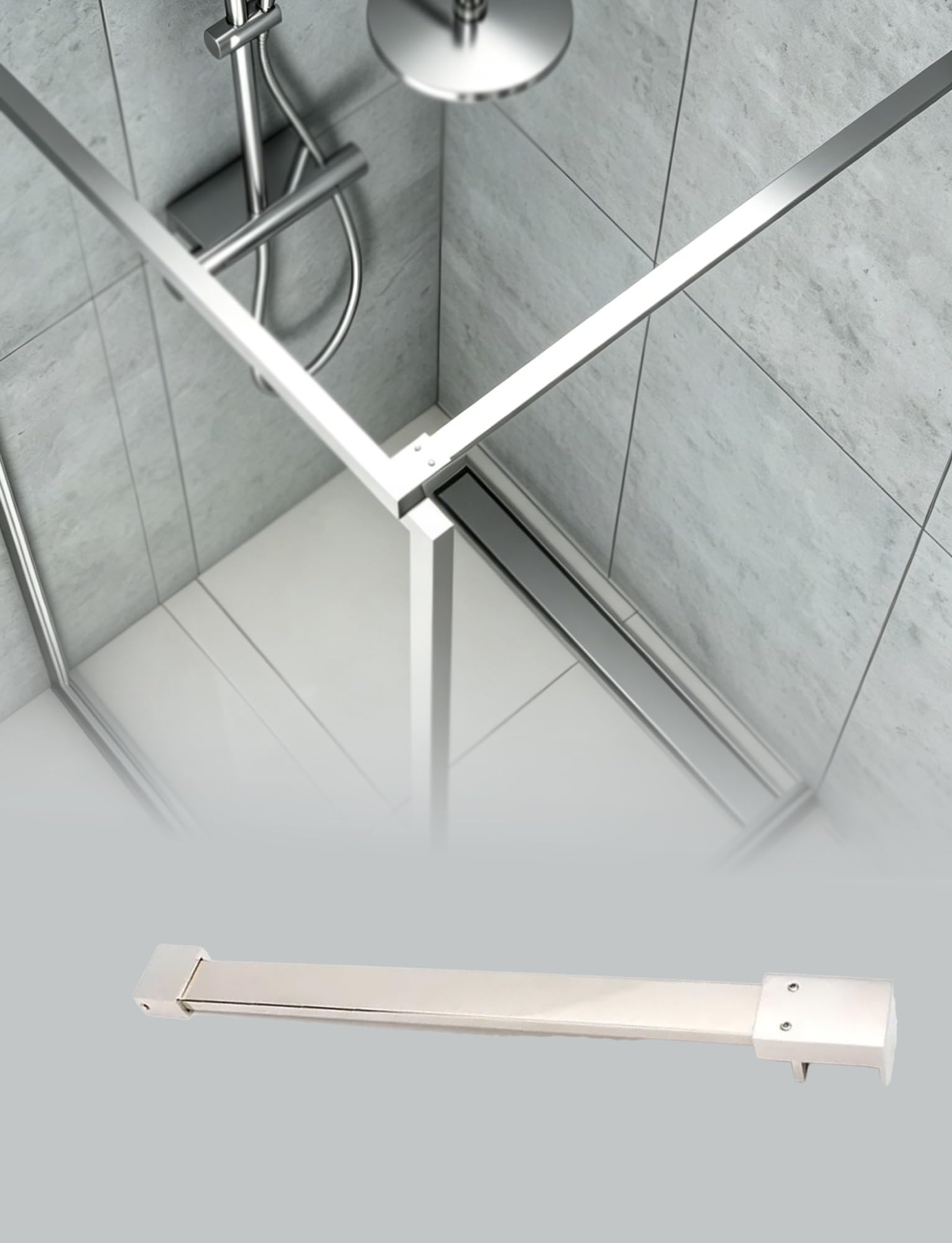 Barra de soporte ajustable para cristal de ducha, barra estabilizadora de puerta sin marco de acero inoxidable de 27 a 79 pulgadas para soporte de panel de baño