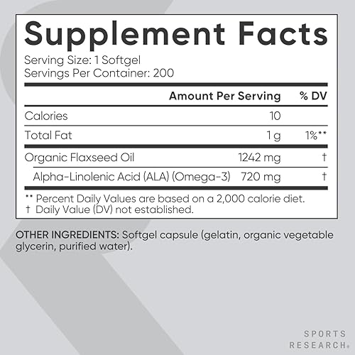 Miniatura 5 de Sports Research Cápsulas blandas de aceite de linaza de 1242 mg  Suplemento Omega 3 a base de plantas para mujeres y hombres  Verificado sin OMG,