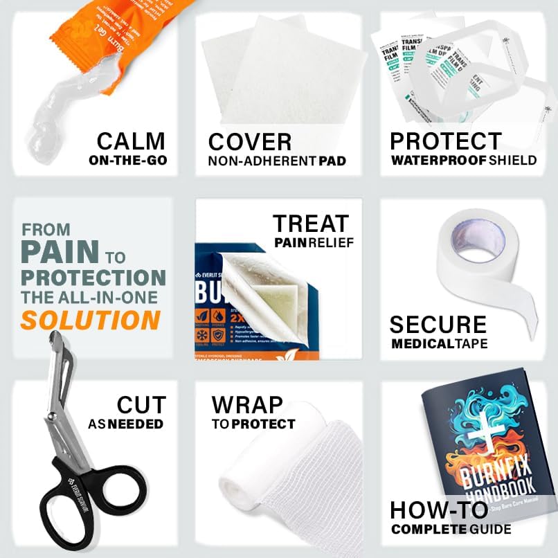 Miniatura 5 de EVERLIT Kit de quemaduras con apósito estéril impermeable para heridas  Apósitos de espuma de hidrogel, gel de quemadura, almohadillas