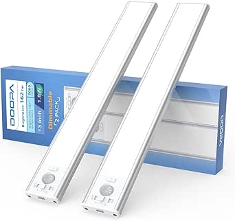 DiDiSky Motion Sensor Under Cabinet Lights, 13 Inch Rechargeable Battery Operated Lights, Wireless Closet Lights(7000K), 56-LED Under Counter Lights for Kitchen, Wardrobe, Bedroom (2 Pack)