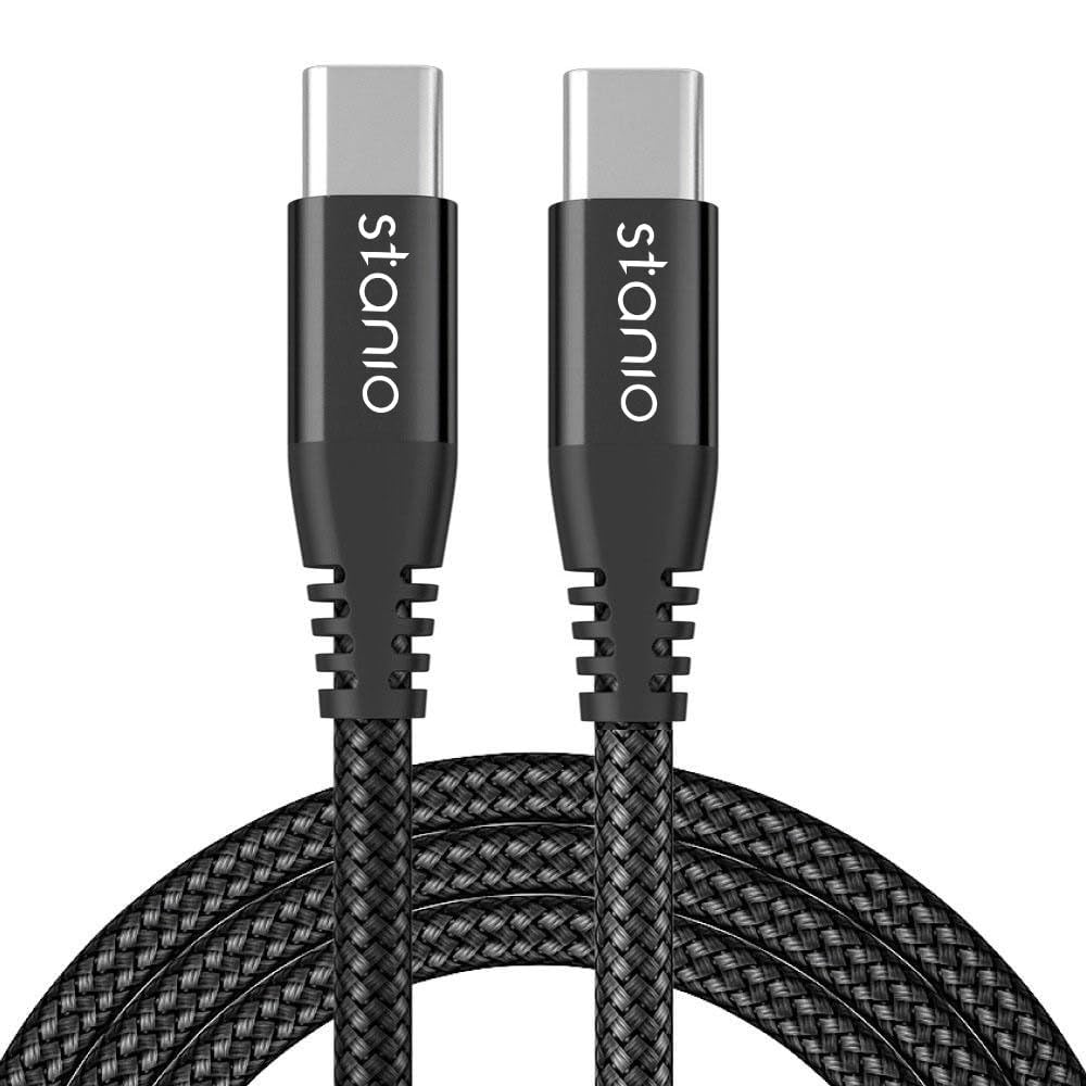 stanio type c to type c cable braided black 60w fast charging cable for smartphones, tablets, laptops & other type-c devices, pd technology, 480mbps data sync and tangle free (black, 2m)