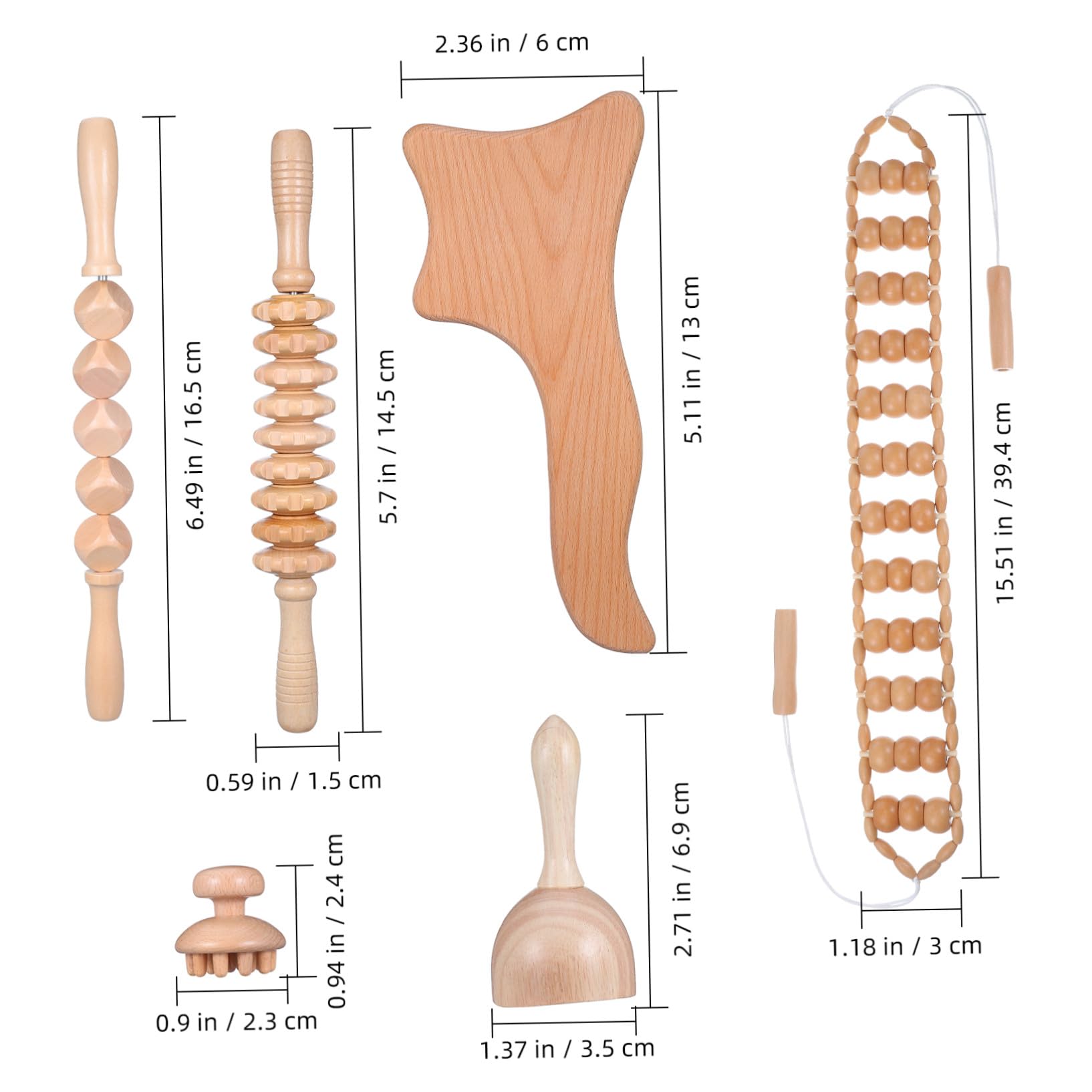 minkissy 6Stücke Massagewerkzeug aus Holz Teiliges Maderotherapie Kit für Muskelentspannung Holzrollen Konturbrett und Massagetafel für Nacken Schulter und Körperpflege