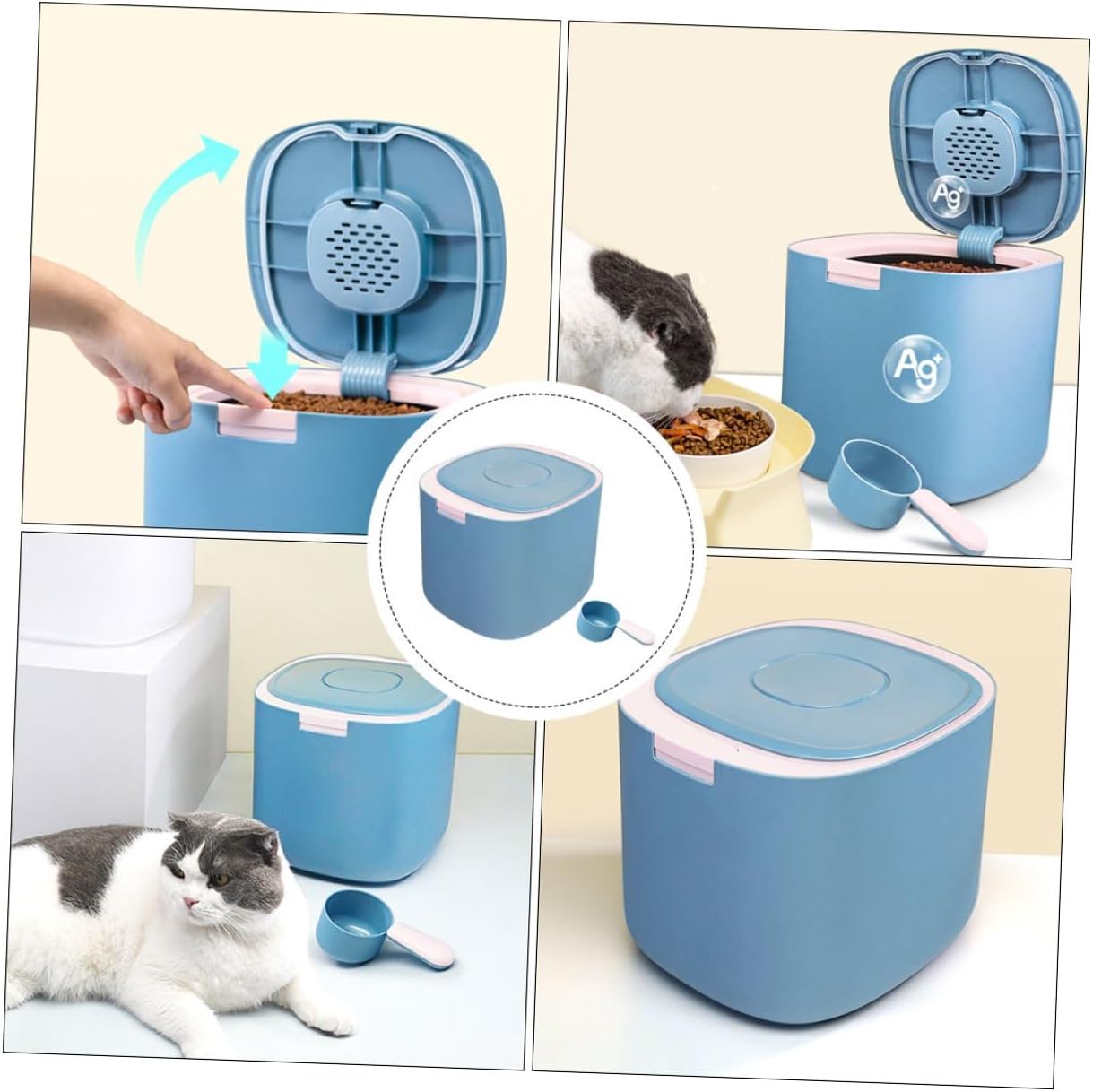 VILLCASE 11l Airtight Cat Food Bucket Moisture-proof Pet Food Storage Container with Lid Large Capacity for Dog