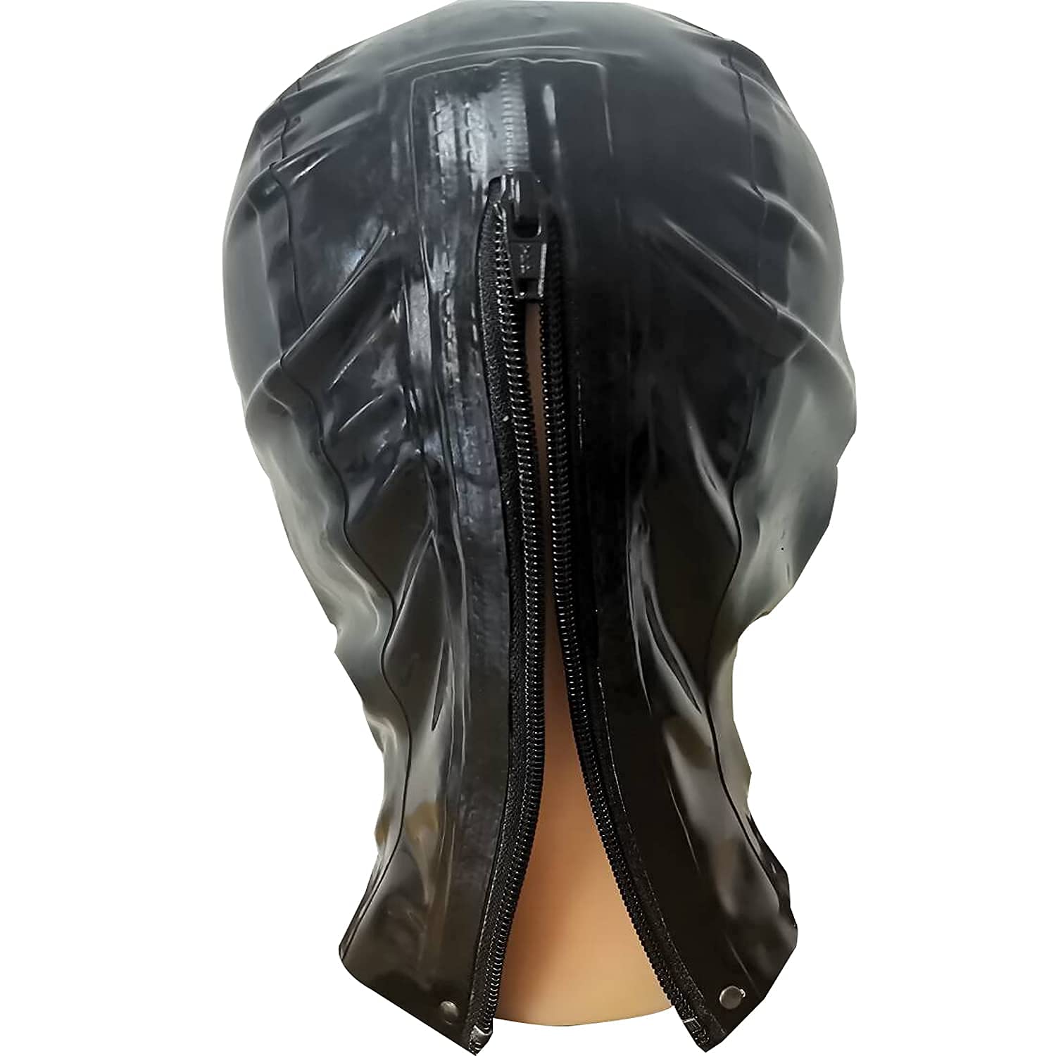MFMYEE Masque en latex avec bandeau, couvre-chef SM en latex, masque de bondage pour jeux de rôle, masque d'Halloween (fermeture éclair au dos). (M)
