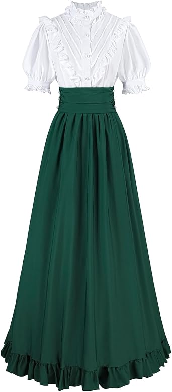 CR ROLECOS Victorian Dress for Women Short Sleeve Edwardian Ball Gown 1800s Renaissance Costume