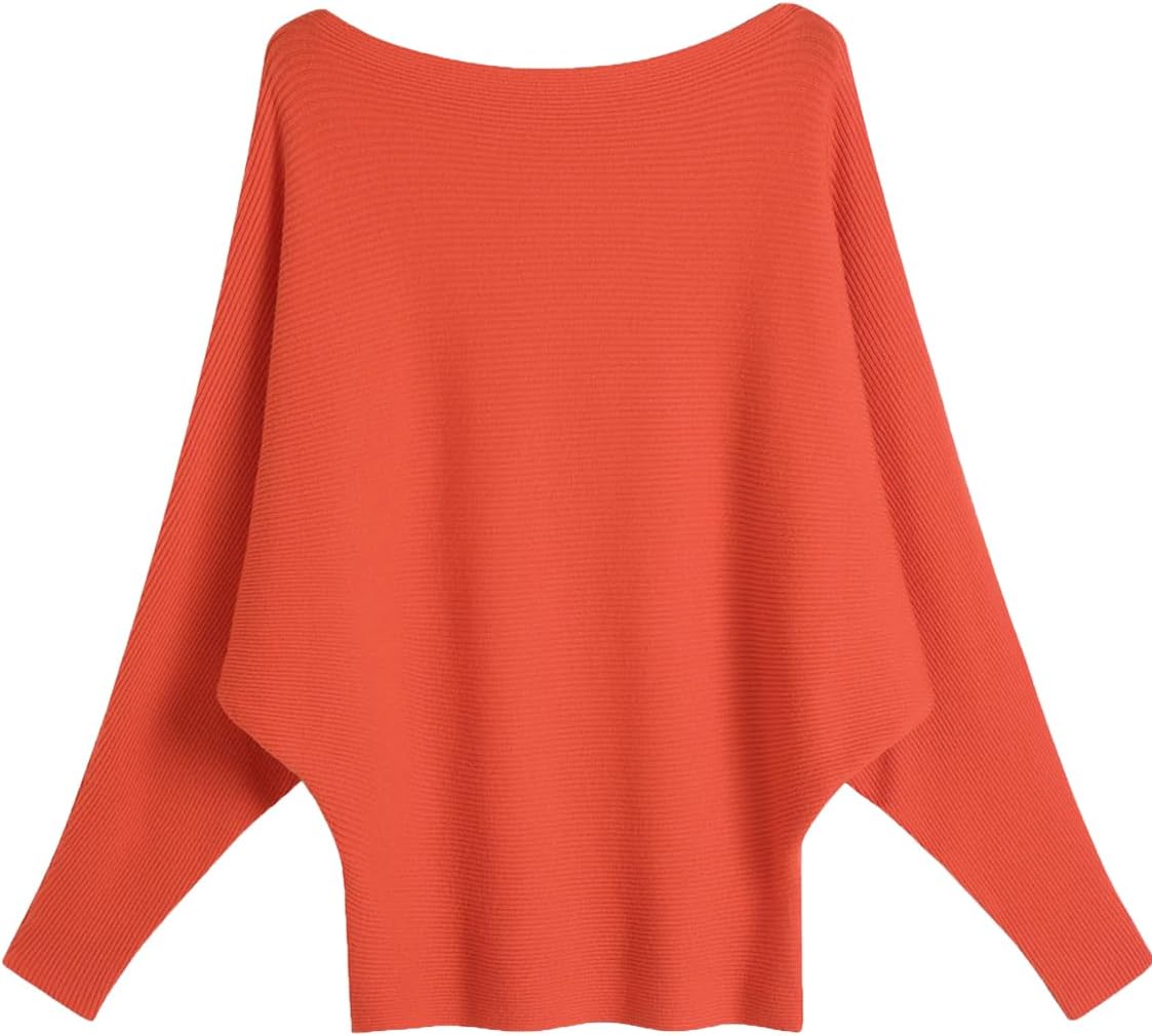 GXINDamen Pullover Schulternfrei Fledermaus-rmel Lose Passform Lssiger Pullover Warmer Oversize-Strickpullover Top