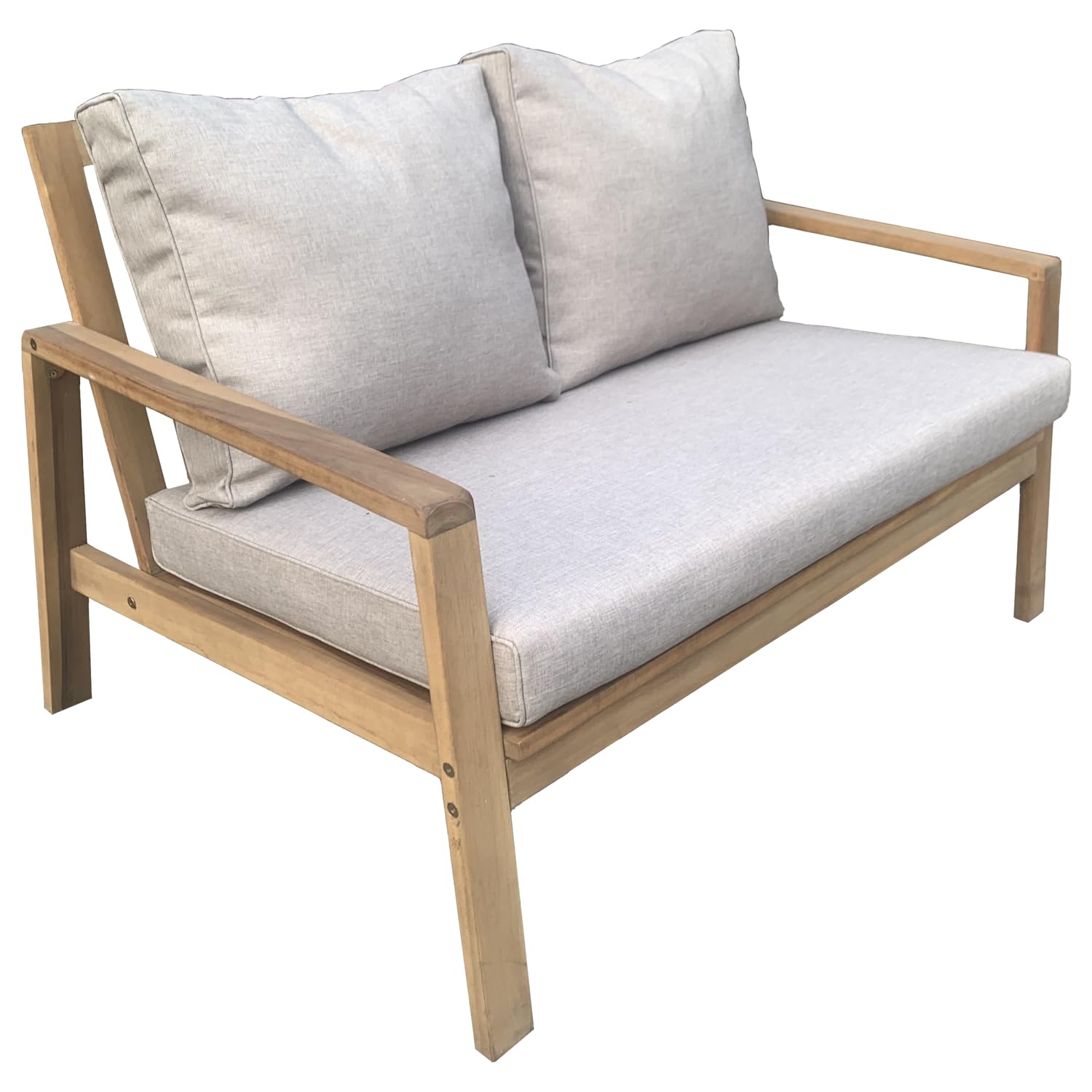 Happy Garden Salon de Jardin Gili en Acacia avec Coussins Sable. Ensemble canapé, fauteuils et Table Basse d'extérieur pour 4 Personnes