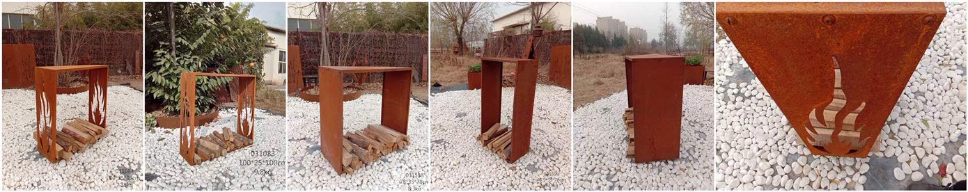 Zen Man Kaminholzregal Garten Rost Kaminholzunterstand Metall 1,2mm 17kg 35 * 125*H125cm 031998