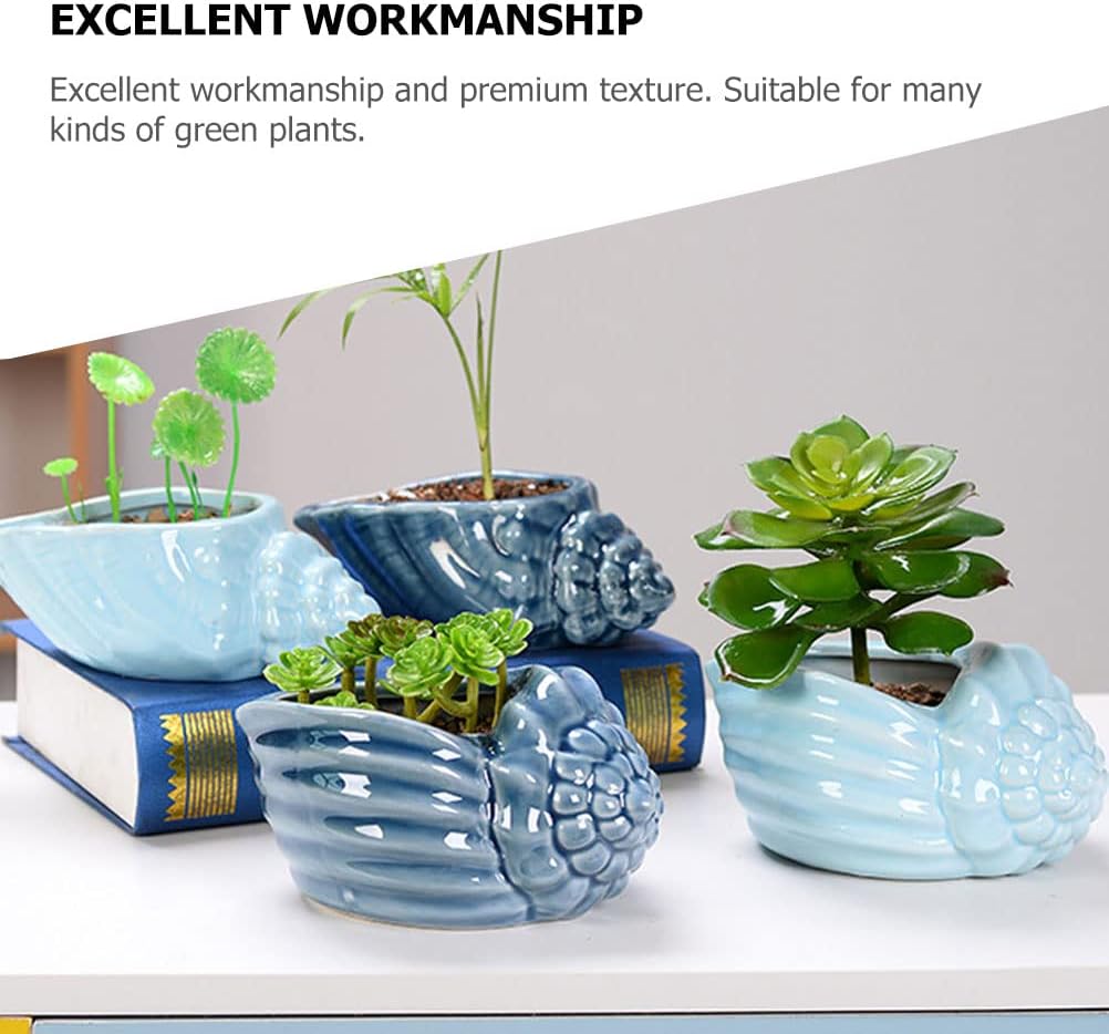 FOMIYES Desk Decor Water Plant Holder Ceramic Conch Shell Ocean Succulent Planter Succulent Plant Pot with Drainage Hole Outdoor Decor