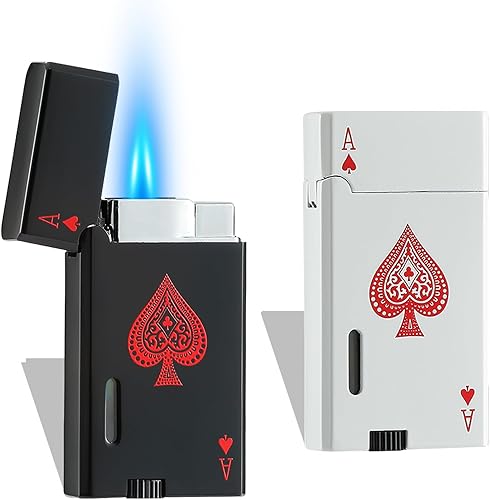 Ace - Encendedor clásico de butano, encendedor de tarjetas recargable con doble llama de chorro y ventana visible, regalo ideal para hombres y