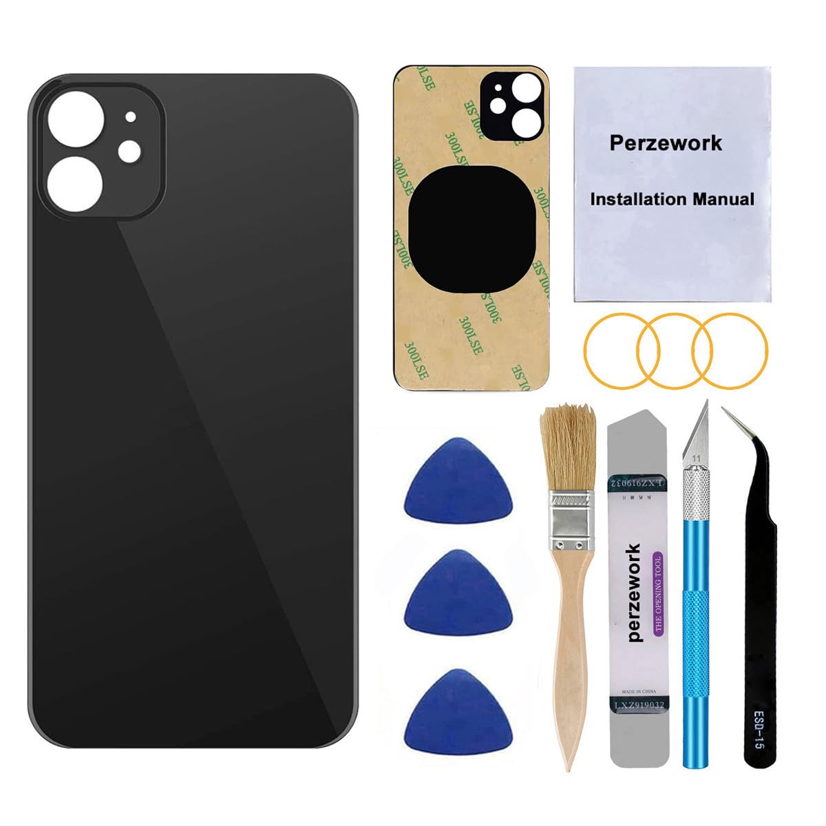 OEM Rear Back Glass Replacement for iPhone 11 6.1 inches with Reparing Toolkit and Pre-Installed Adhesive (Black)