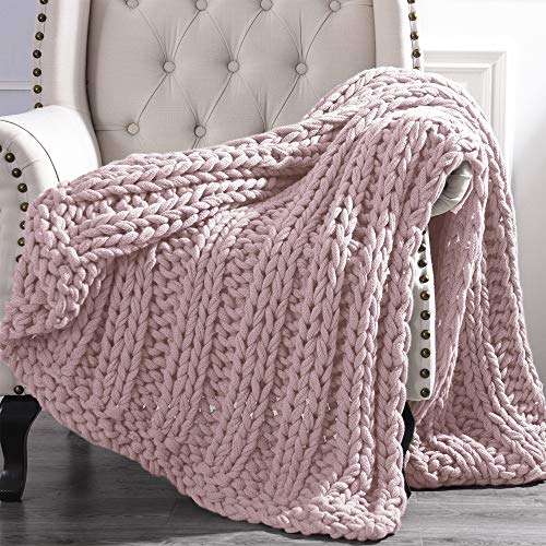 Amrapur Overseas Luxury Chunky Knit Acrylic Bed Sofa Throw Rose #TOP20