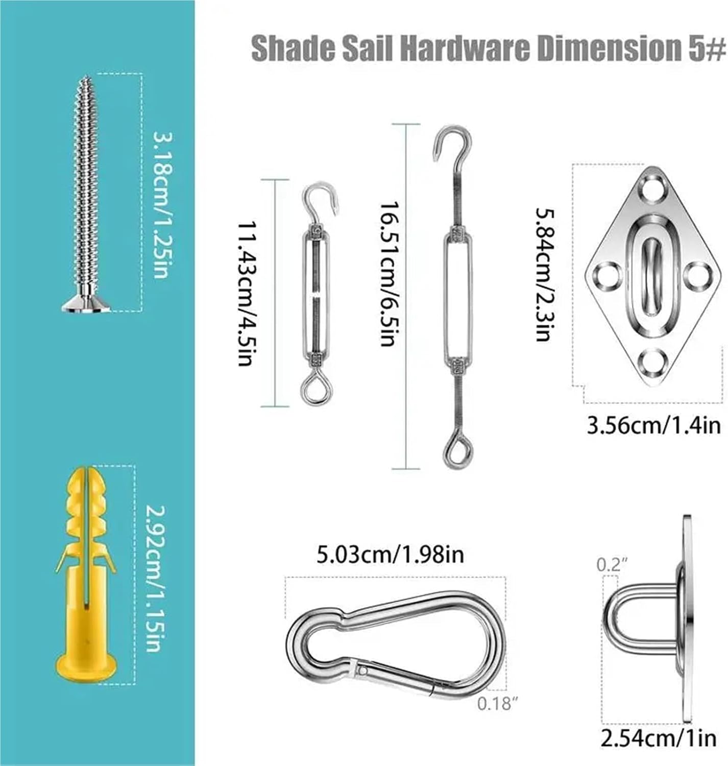 Shade Sail Hardware Kit 2sets Shade Sail Hardware Kit Triangle Patio Shade Sail Hardware Kit Fixing Accessories Canopy Supplies for Sail Tensioning(6mm)