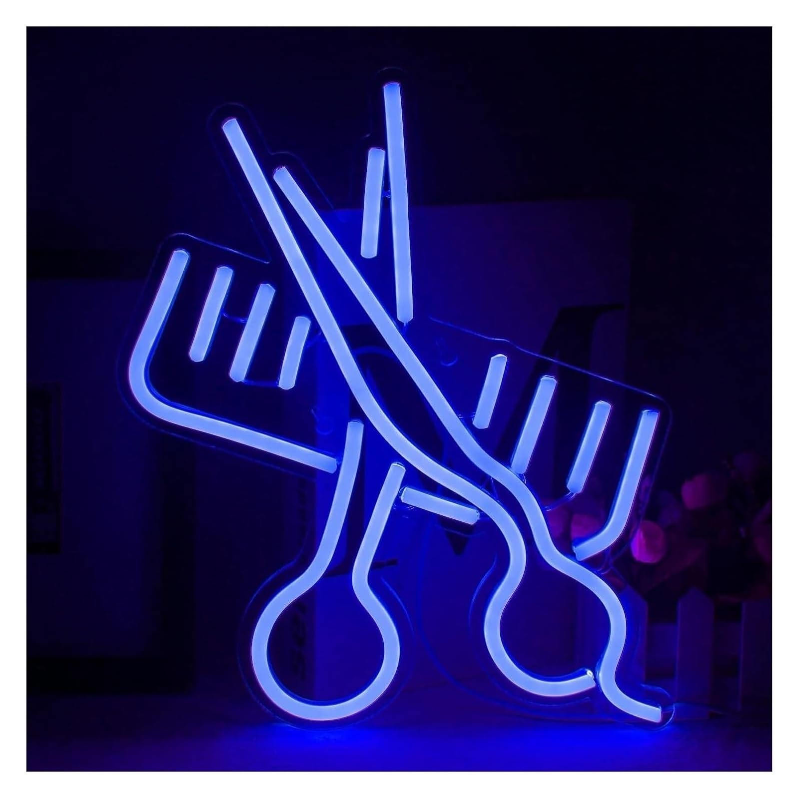 Zynther Neon lamp for neon Light Decoration Scissors Sign Barber Shop Party Beauty Salon Store Hotel Wall Deco Hanging Window(Blue)