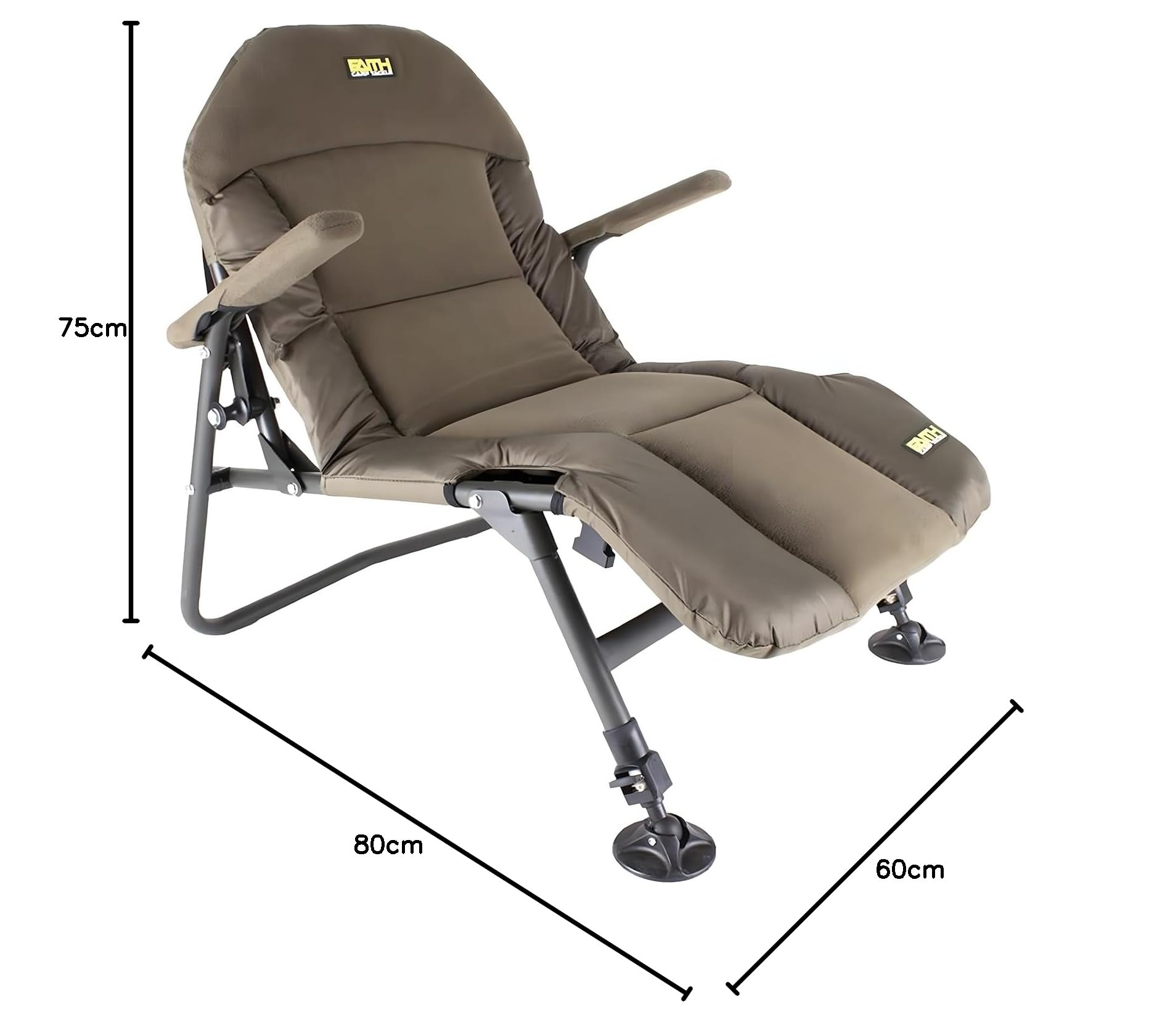 Faith Lounge Chair S - Krzesło karpiowe z polarem - Najwyższy komfort podczas wędkowania - Niska pozycja siedząca - Podłokietniki - Metalowa rama - Regulowane nóżki - 110 kg - 75x64x70cm