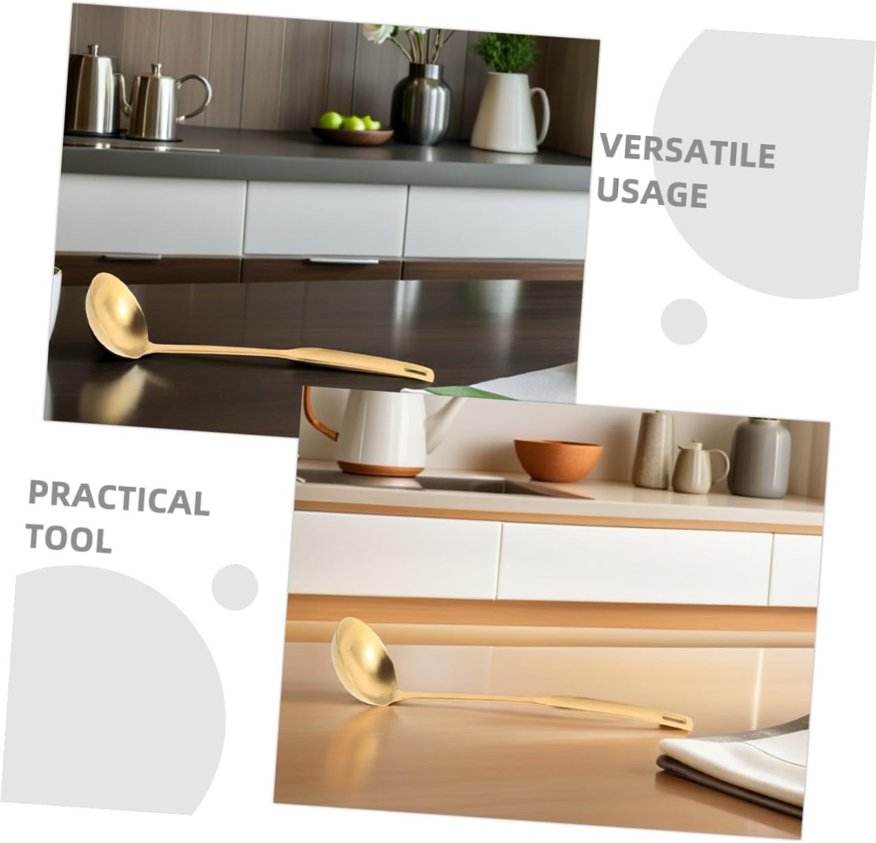 2pcs Golden Stainless Steel Soup Ladles Thickened Reinforced Design