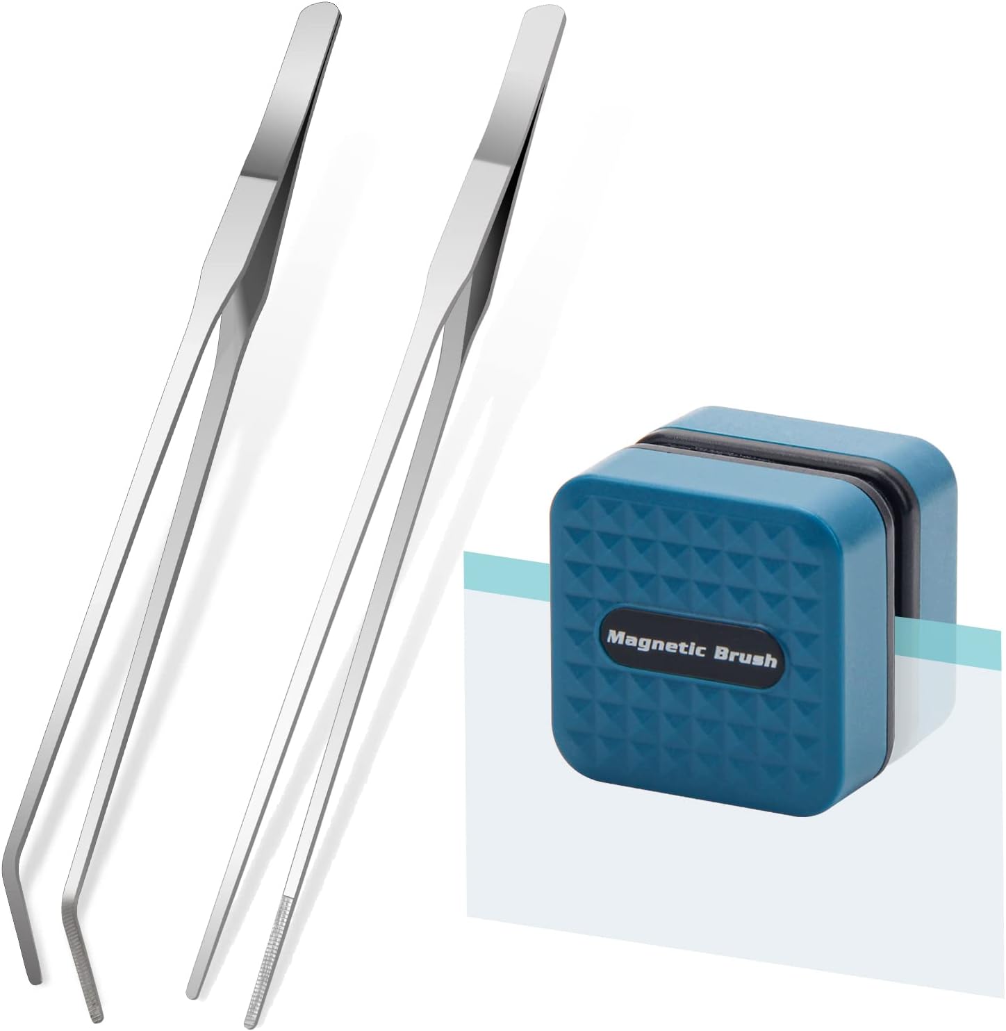 Mini Aquarium Glass Cleaner Magnet Brush with 2 PCS Tweezers, Magnetic Aquarium Scrubber Magnetic Algae Scraper for Fish Tank Glass Cleaning Tools