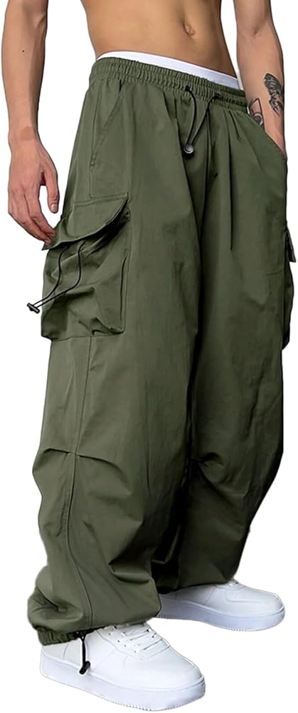 CORIRESHA Men Street Wide Leg Quick Dry Parachute Cargo Pants