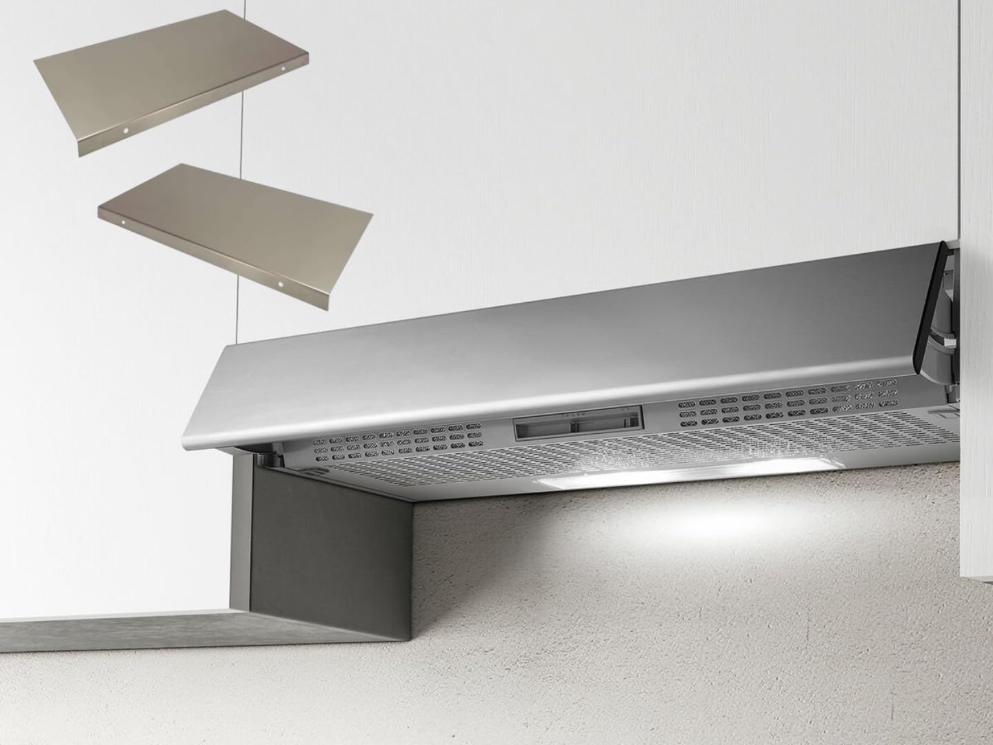 Set di 2 Alette di Protezione per Cappa – Acciaio Inox Professionale | Universali, Resistenti al Calore, Facili da Pulire (Cromo satinato, 32 x 18 cm)