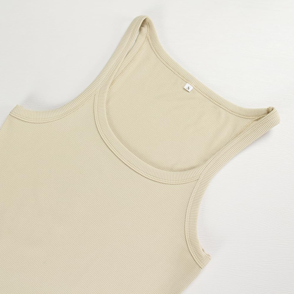 Artfish Women's Spaghetti Strap Ribbed Tank Top Fitted Workout Racerback Scoop Neck Basic Cami Shirts - Image 4