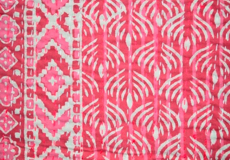 Miniatura 4 de RamapirHandicraft Manta de algodón con estampado de Kantha de Vinatge India, tamaño doble, diseño de Kantha Gudari Boho