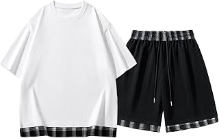 Conjunto de chándal para hombre 2025 verano para hombre cuello redondo camiseta corta traje casual traje deportivo suelto color a juego traje bolsa de lavandería