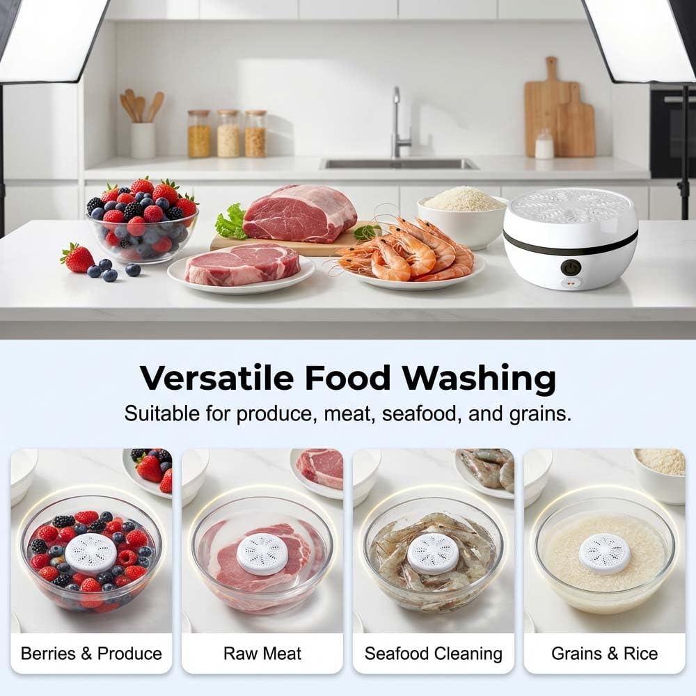 Fruit and Vegetable Cleaner Machine, Titanium Electrolysis Produce Purifier Wireless Waterproof Food Cleaner for Fruits Vegetables Meat Seafood (White)