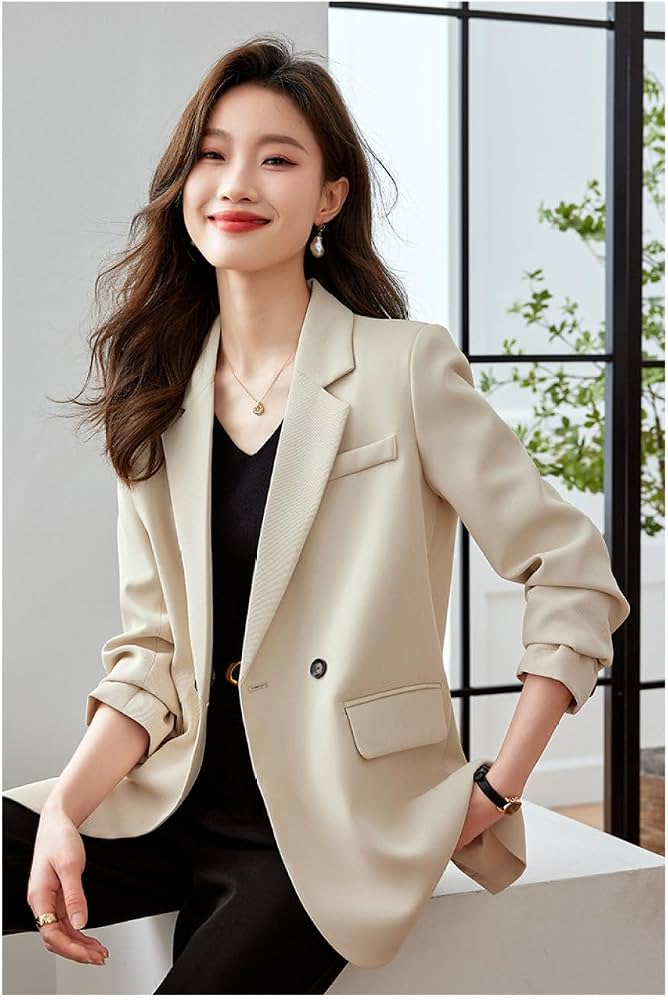 HESYSUAN Blazer D'Été Manches Courtes Femme - Veste Légère Élégante Col Ouvert, Style Bureau Et Décontracté