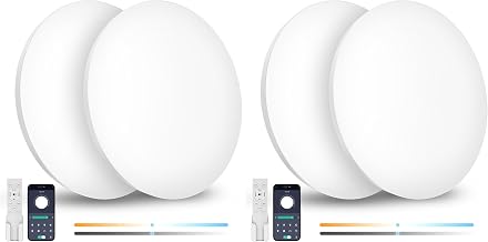 Coizabera LED Ceiling Light, 13.6 sq ft (6 tatami), 28 W, 3,600 lm, Set of 2, Dimming, Remote Control, Smartphone App Operation, Ceiling Light Fixture, Electric, Fluorescent Lights, Western Rooms