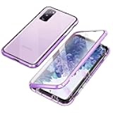 QUIETIP Compatible for Samsung Galaxy S20 FE Case,Magnetic Metal Clear Glass Case,Thin Body Metal Frame Double-Sided Tempered Glass with Built-in Screen Lens Protect,Purple