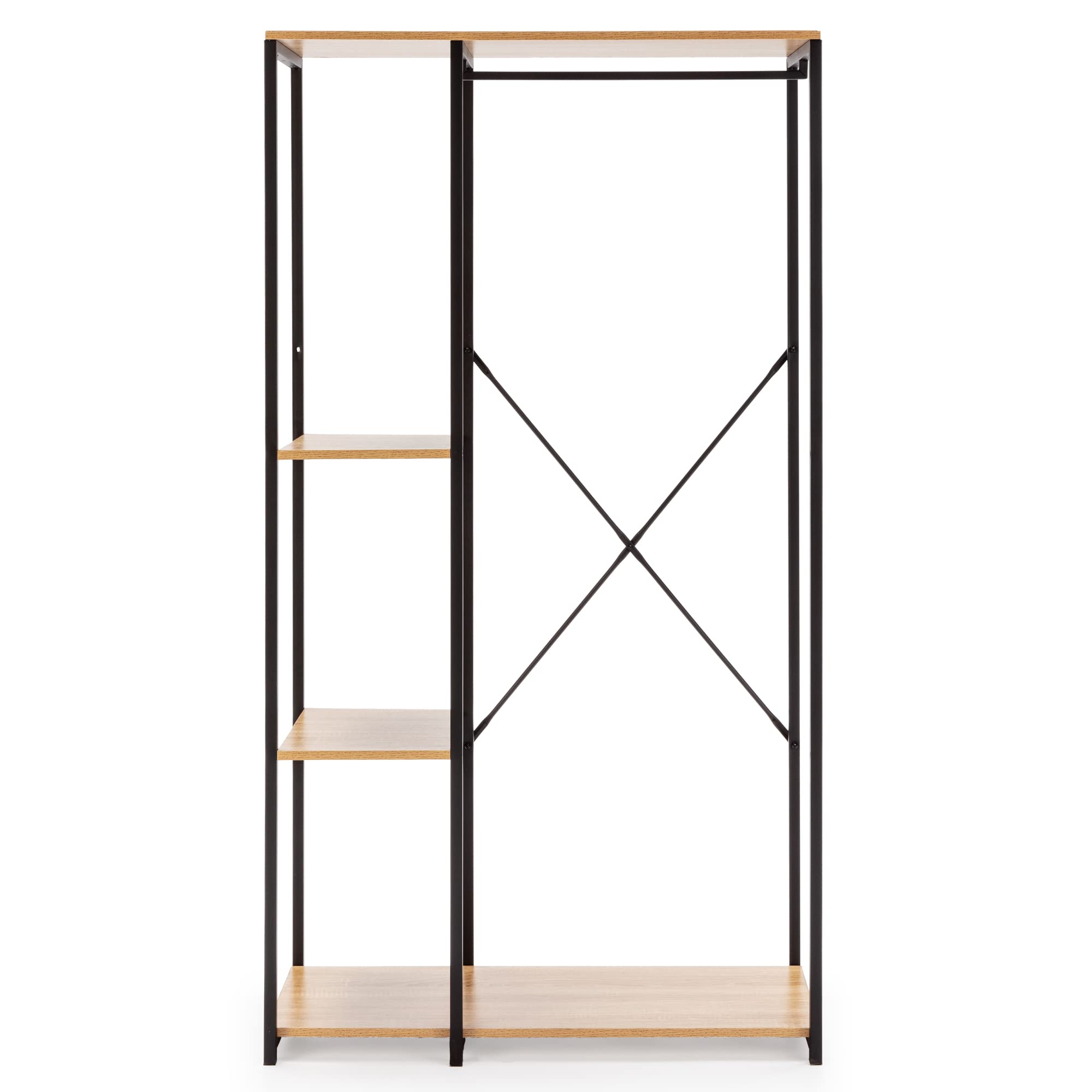 HOMN LIVING Perchero con Zapatero Lola con Banco 3 estantes, Color Roble/Negro, 90 cm (Ancho) 40,5 cm (Profundo) 167 cm (Altura)