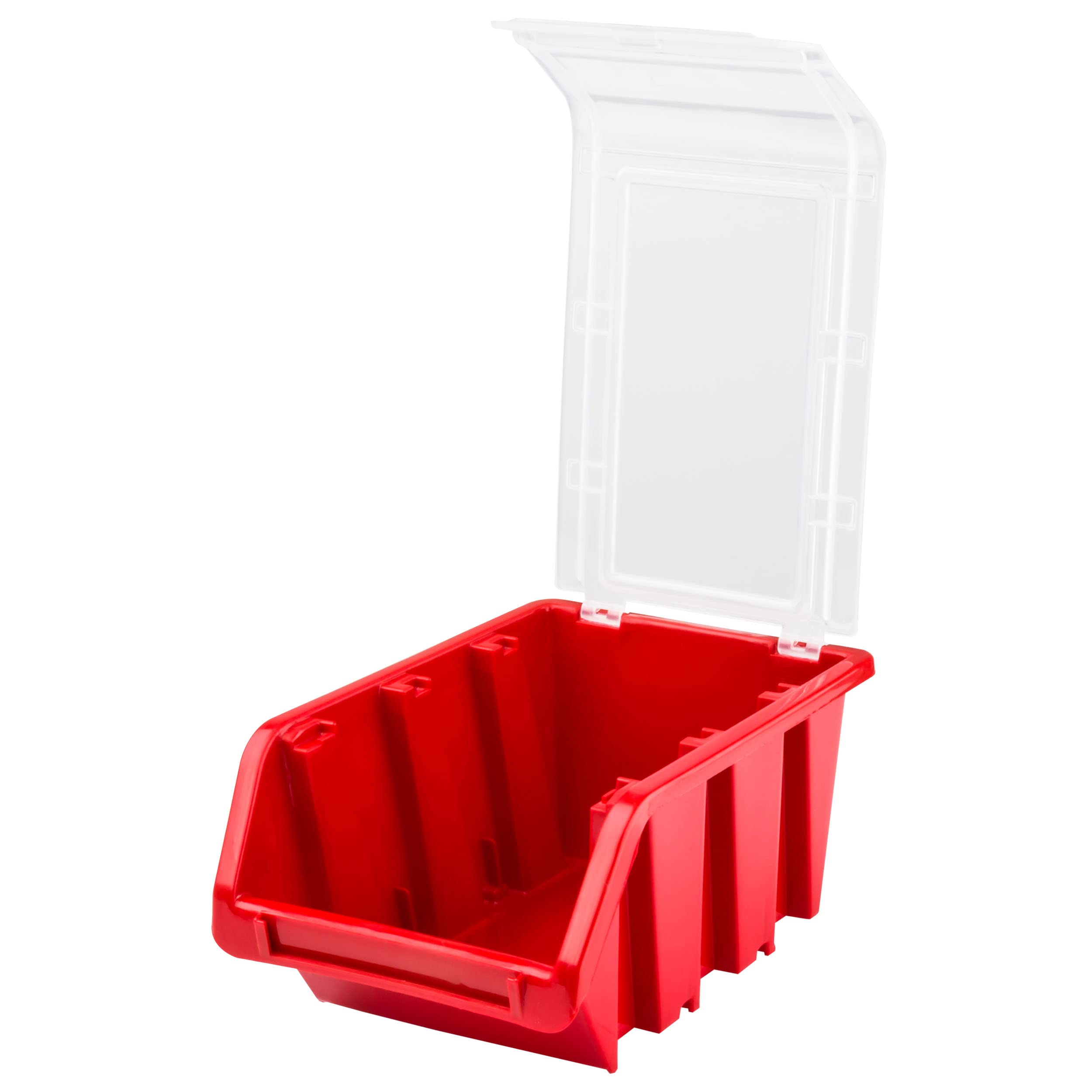 SimpleThing 100 Stück Stapelboxen mit Deckel Größe 100 x 155 x 70 mm Farbe Rot | Werkstatt Wandregal Sortierbox Stapelkiste