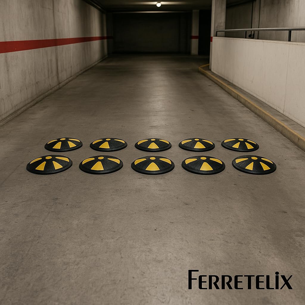 Ferretelix® Reductor de Velocidad Lenticular (6 piezas) – Ø 22 cm x 4 cm Alto + Tornillo y Taco