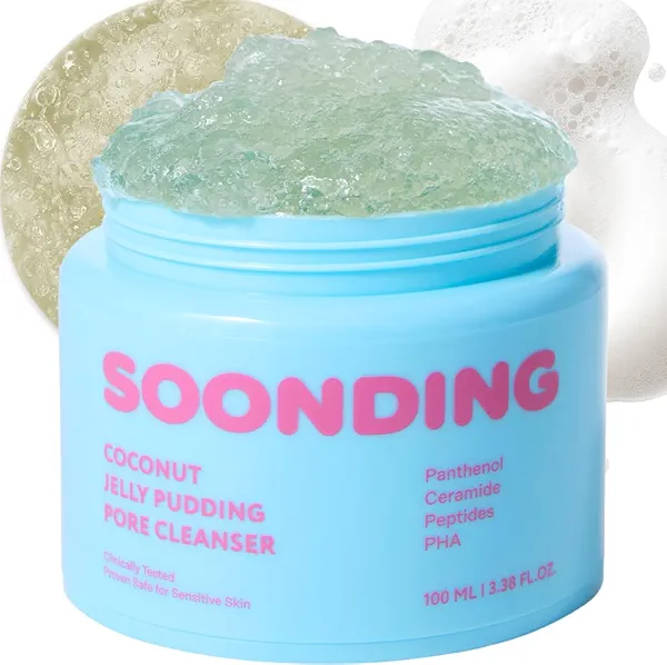 SOONDING Coconut Jelly Pudding Cleanser | Deep Pore Cleansing & Gentle Exfoliation with Jelly-to-Foam Texture | Hydrating Face Wash with Panthenol, Ceramide & Peptides (100ml / 3.38 fl oz)