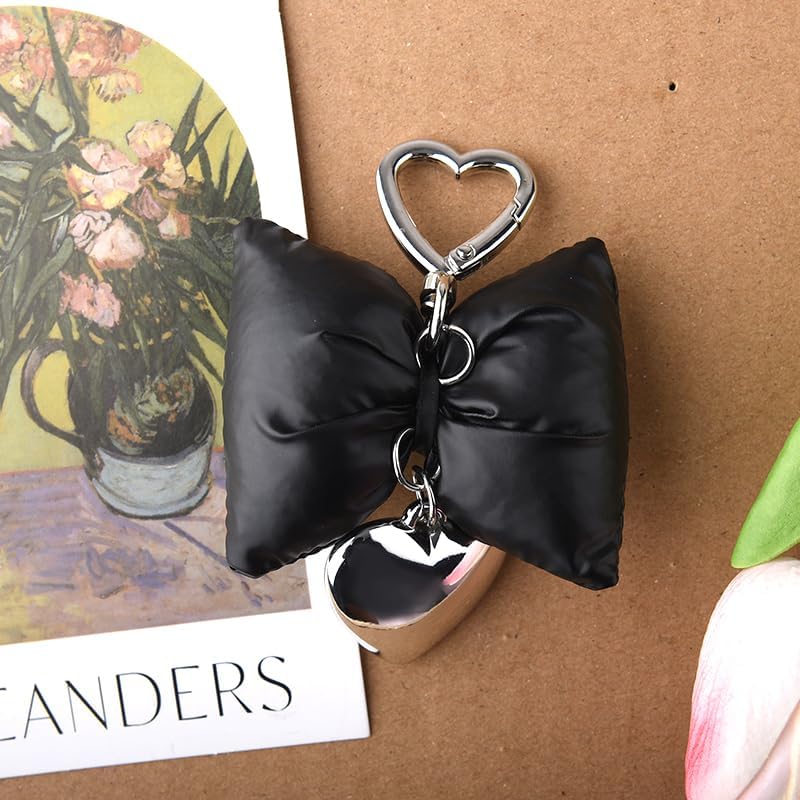 Silver Black Leather Bow Keychain for Bag Backpack Key Chain Accessories for Girls Cute Y2k Keychain Charm Y2k - Image 6