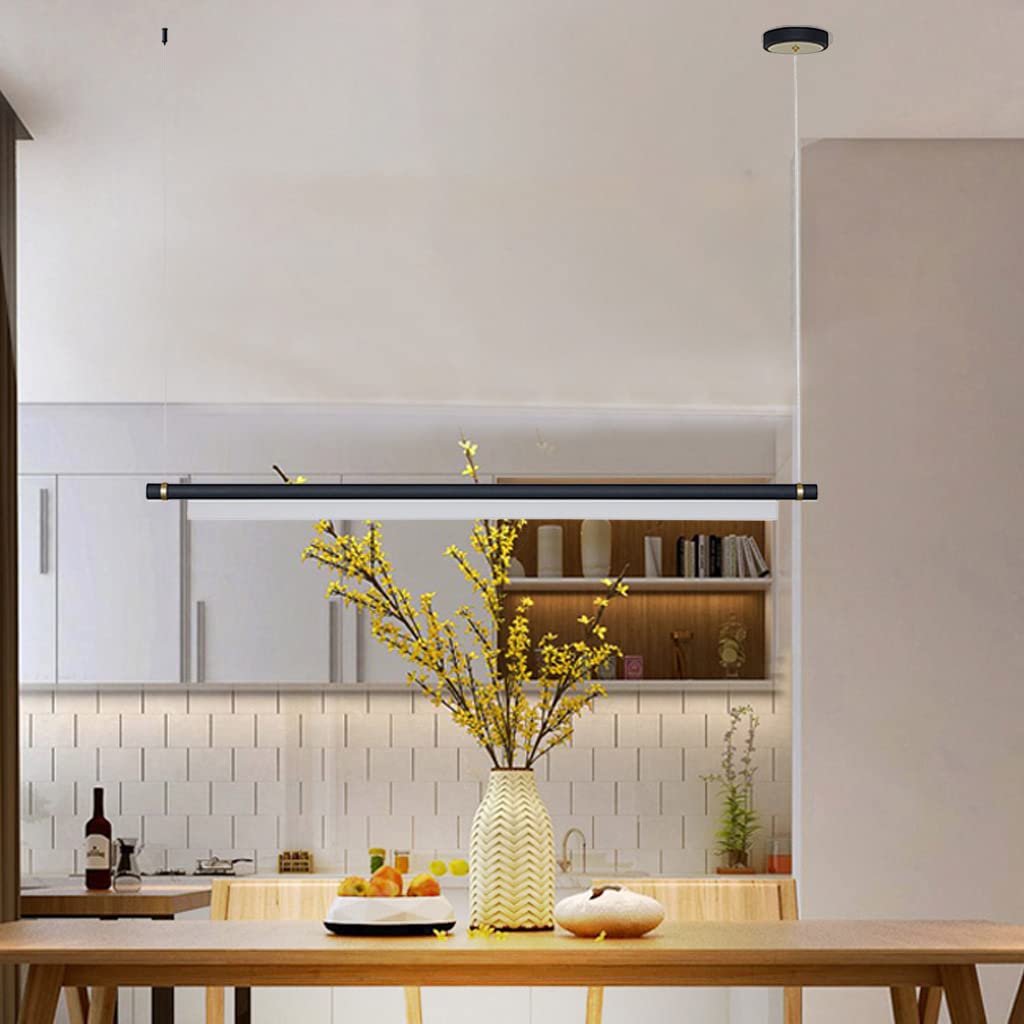 Lampada a sospensione a LED Tavolo da pranzo Striscia Lampada a sospensione Lampada a sospensione regolabile in altezza 6000K Lampadario in metallo a luce bianca Cucina Isola Bar Sala da pranzo